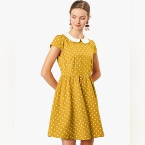 Mustard Yellow Polka Dot Vintage Style Dress